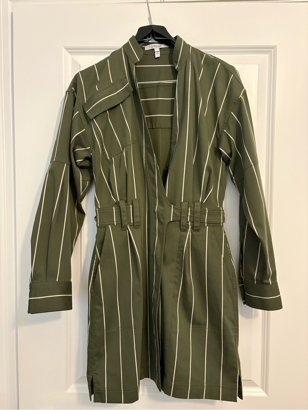 10 Crosby Derek Lam Olive Green Striped Utility Dress